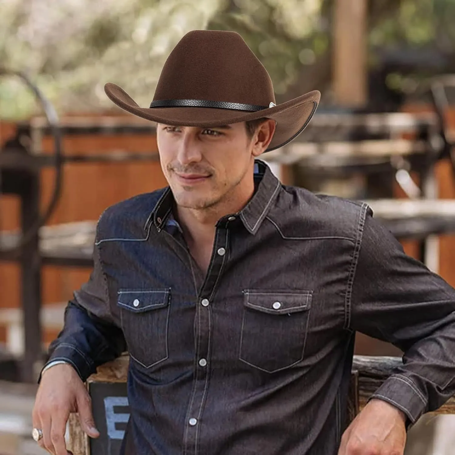 Western Cowboy Hat for Men Women Classic Roll Up Fedora Hat with Buckle Belt(Size:M-L)