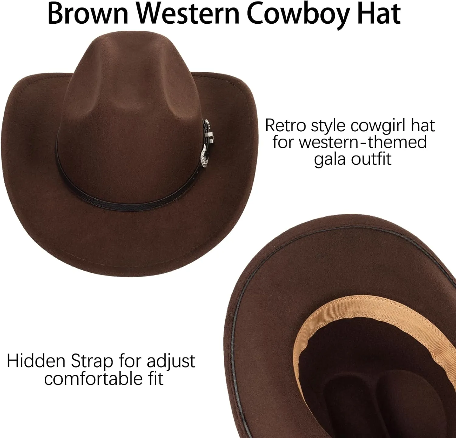Western Cowboy Hat for Men Women Classic Roll Up Fedora Hat with Buckle Belt(Size:M-L)