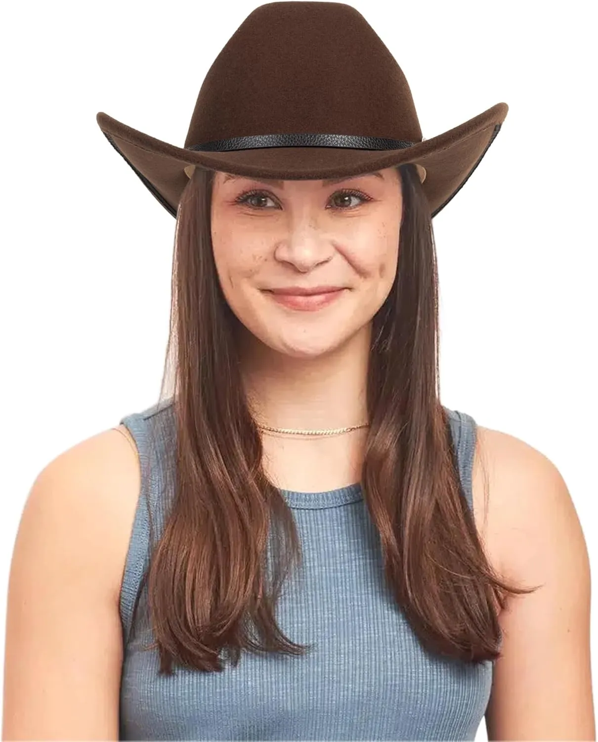 Western Cowboy Hat for Men Women Classic Roll Up Fedora Hat with Buckle Belt(Size:M-L)