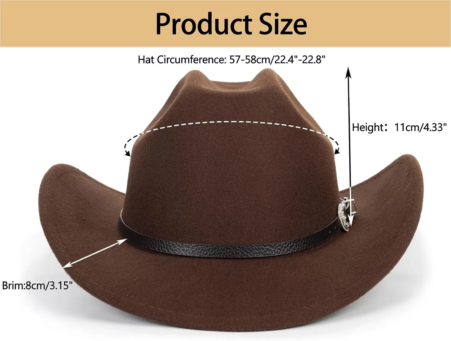 Western Cowboy Hat for Men Women Classic Roll Up Fedora Hat with Buckle Belt(Size:M-L)