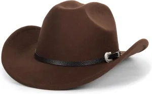 Western Cowboy Hat for Men Women Classic Roll Up Fedora Hat with Buckle Belt(Size:M-L)
