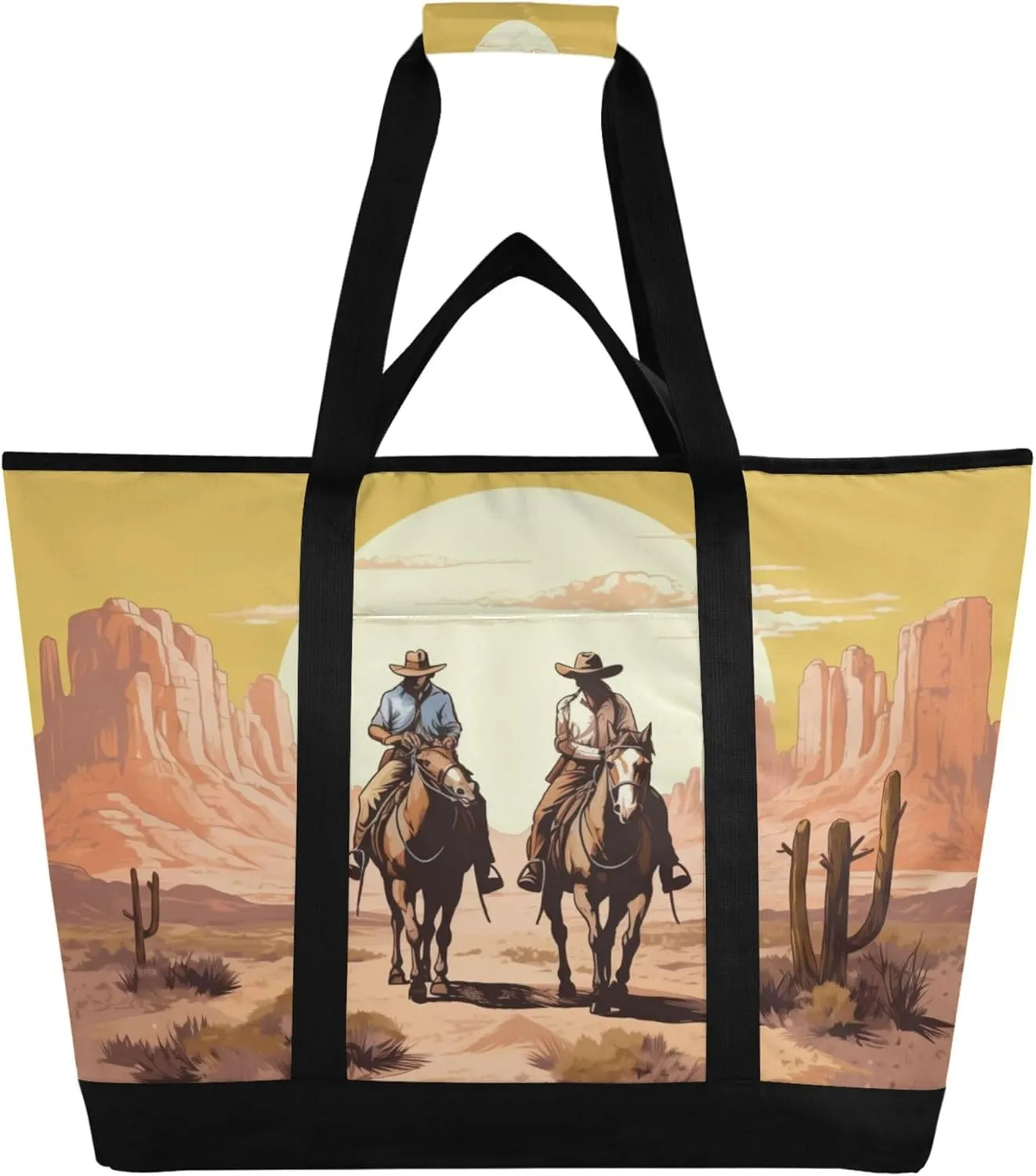 Western Cowboy Reusable Insulated Cooler Bag with Ice Pack Compartment - Large 47L Waterproof Thermal Grocery Tote for Picnic Beach Camping Lunch Storage