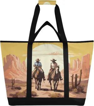 Western Cowboy Reusable Insulated Cooler Bag with Ice Pack Compartment - Large 47L Waterproof Thermal Grocery Tote for Picnic Beach Camping Lunch Storage