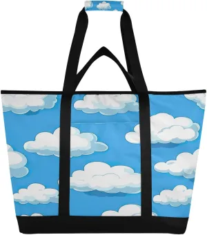 White Clouds Reusable Insulated Lunchbox Cooler Bag, Leakproof Kitchen Grocery Bag Collapsible Portable Cooler Tote Bag for Picnic, Camping, Office, Travel