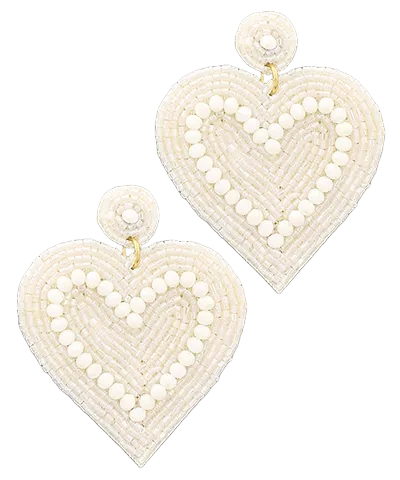 White Heart Beaded Earrings