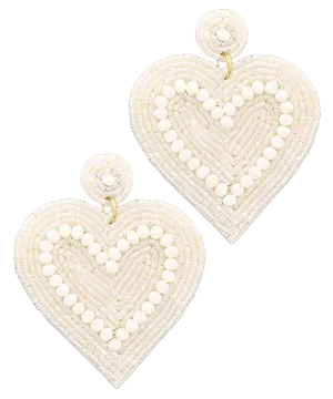 White Heart Beaded Earrings