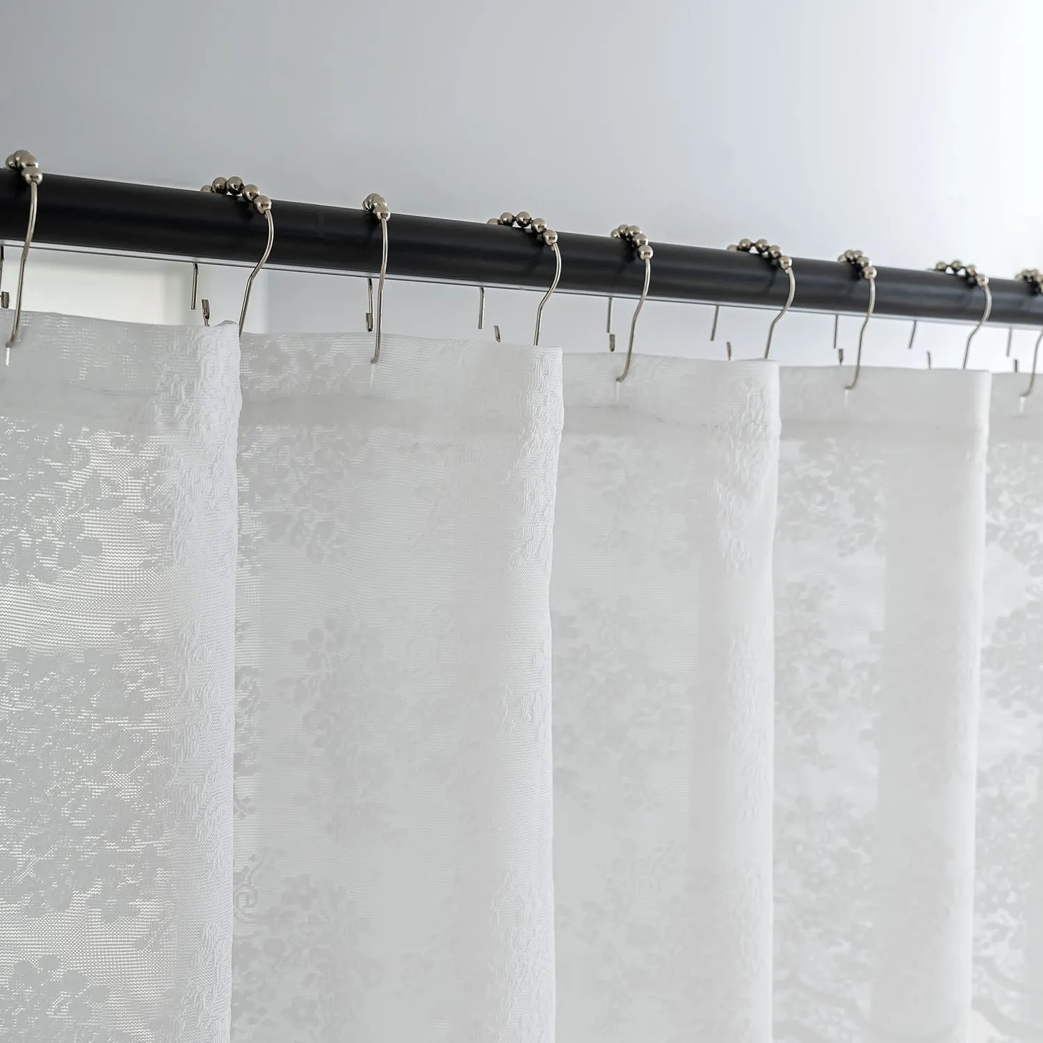 White Stall Size Shower Curtain - Country Lace Shower Curtain 36 x 72 Inch with Attach Valance, Luxury Floral Small RV Narrow Shower Curtain for Bathroom Half Size 36 x 72 Inch