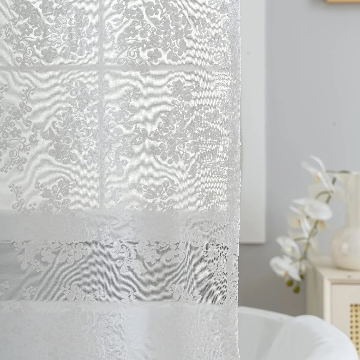 White Stall Size Shower Curtain - Country Lace Shower Curtain 36 x 72 Inch with Attach Valance, Luxury Floral Small RV Narrow Shower Curtain for Bathroom Half Size 36 x 72 Inch