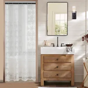 White Stall Size Shower Curtain - Country Lace Shower Curtain 36 x 72 Inch with Attach Valance, Luxury Floral Small RV Narrow Shower Curtain for Bathroom Half Size 36 x 72 Inch