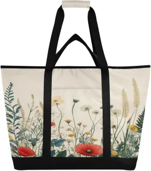 Wildflowers Reusable Insulated Lunchbox Cooler Bag, Leakproof Kitchen Grocery Bag Collapsible Portable Cooler Tote Bag for Picnic, Camping, Office, Travel