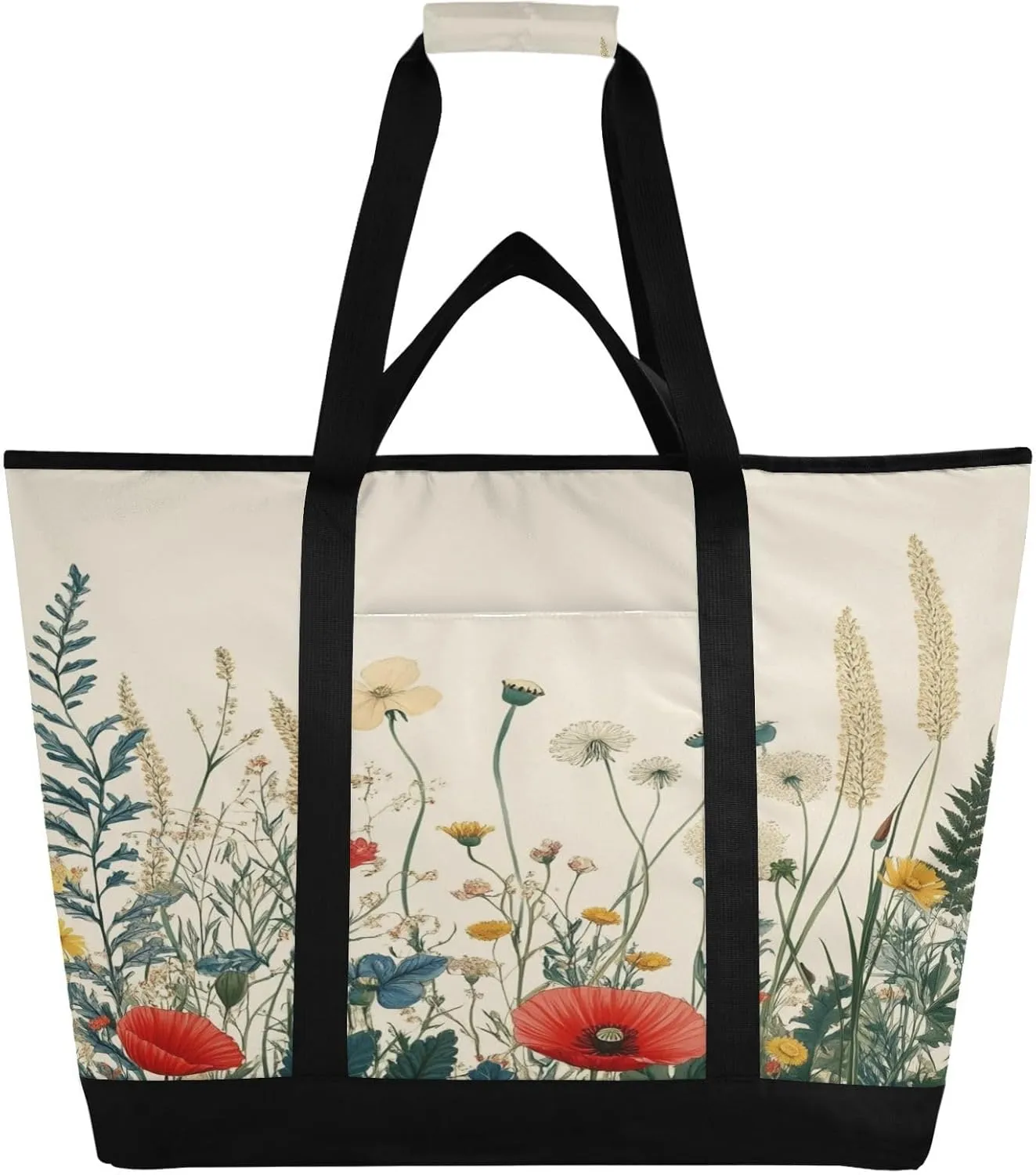 Wildflowers Reusable Insulated Lunchbox Cooler Bag, Leakproof Kitchen Grocery Bag Collapsible Portable Cooler Tote Bag for Picnic, Camping, Office, Travel