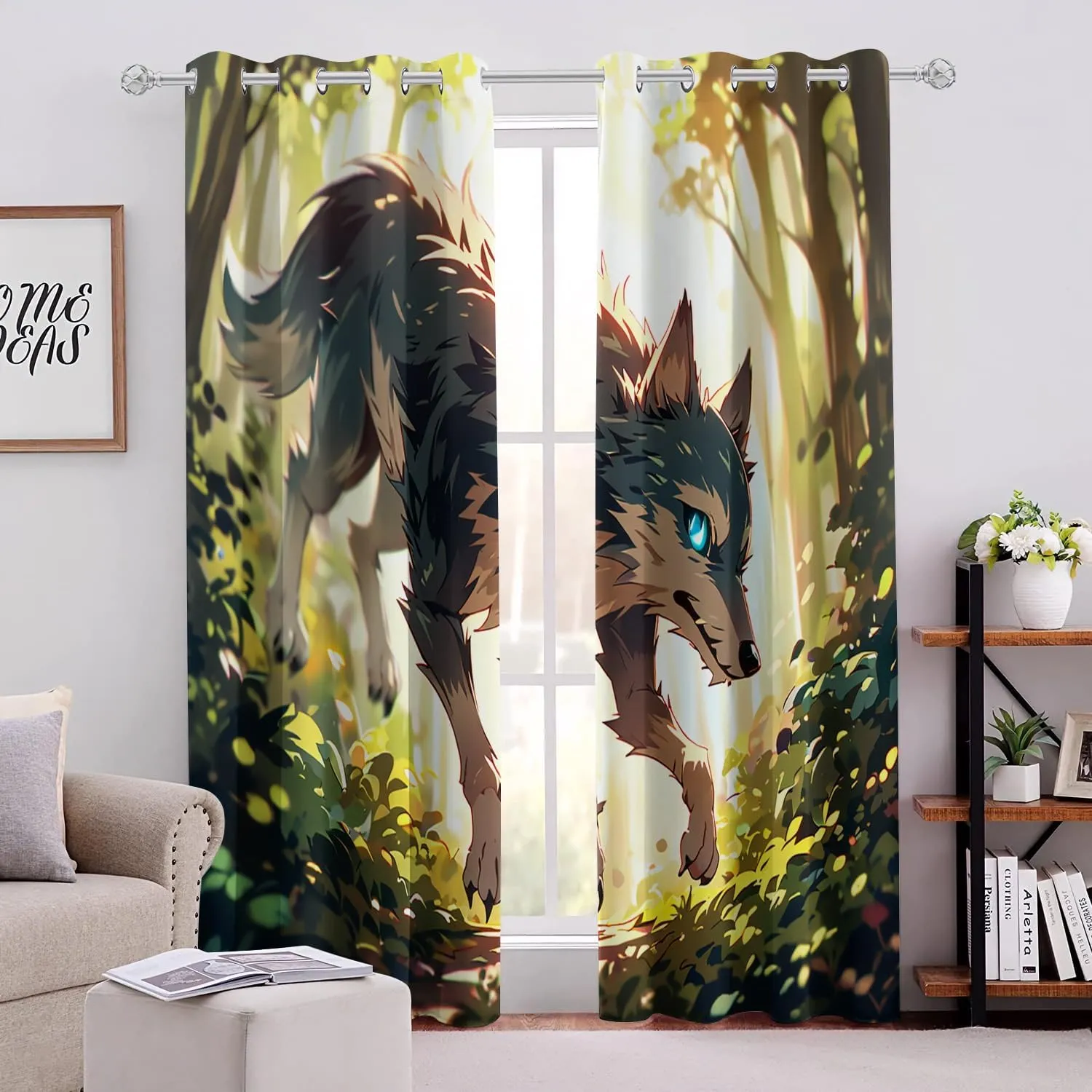 Window Curtain Panels Cartoon Wear Resistant 42" W x 54" L Jungle Running Wolf 2 Panel Sets Blackout Protect Privacy Thermal Insulated with Grommet Drapes for Living Room Bedroom