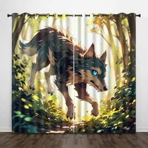 Window Curtain Panels Cartoon Wear Resistant 42" W x 54" L Jungle Running Wolf 2 Panel Sets Blackout Protect Privacy Thermal Insulated with Grommet Drapes for Living Room Bedroom