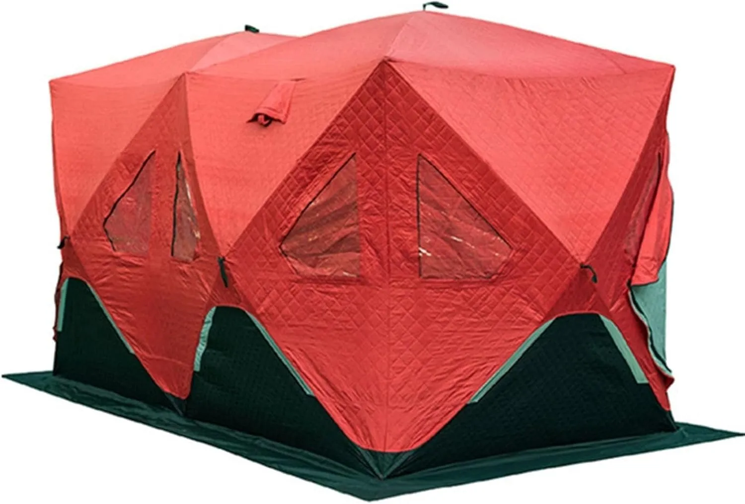 Winter Fishing Tent，Insulated Pop-Up Hub-Style Ice Fishing Shelter, 2-8 Persons Extra Large Ice Fishing Tent with Stove Jack & Carrying Bag(Red2,350X178X200cm)
