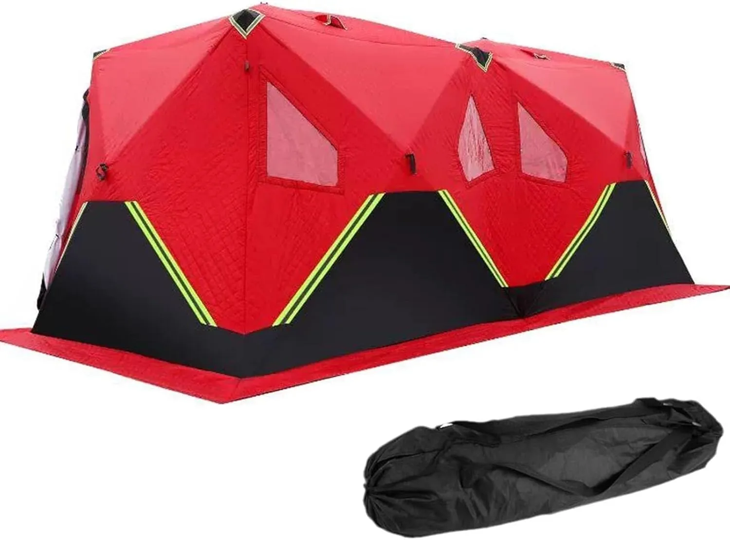 Winter Fishing Tent，Insulated Pop-Up Hub-Style Ice Fishing Shelter, 2-8 Persons Extra Large Ice Fishing Tent with Stove Jack & Carrying Bag(Red2,350X178X200cm)