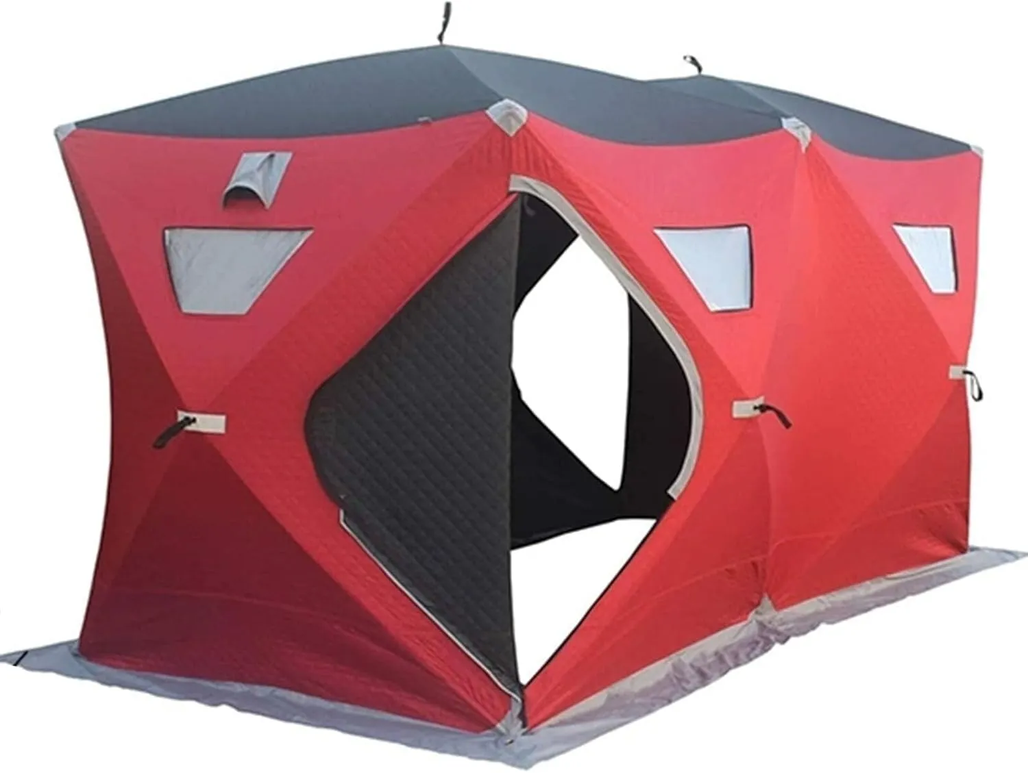Winter Fishing Tent，Insulated Pop-Up Hub-Style Ice Fishing Shelter, 2-8 Persons Extra Large Ice Fishing Tent with Stove Jack & Carrying Bag(Red2,350X178X200cm)