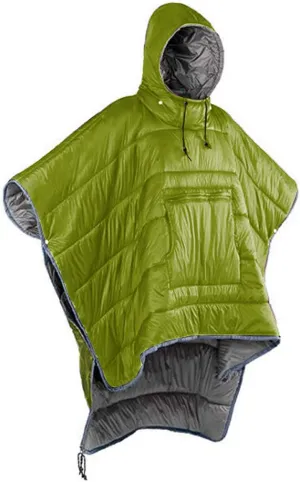 Winter Poncho Coat Outdoor Camping Warmth Small Quilt Blanket Water-resisitant Sleeping Bag Cloak Cape with Hat for Adult (Army Green)