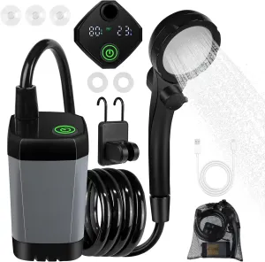 WIOR Portable Shower for Camping, 6000mAh Rechargeable Electric Camp Shower Pump with Intelligent Digital Display Outdoor ShowerHead Water Sprayer for Hiking Beach Traveling RV Car Washing Pet Bathing