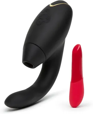 Womanizer InsideOut Black Dual Stimulation Pleasure Air Clitoris Stimulator Rabbit Vibrator & We-Vibe Tango X Red Powerful Mini Massager Vibrator - Couples Sex Toys Bundle