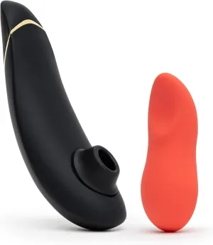 Womanizer Premium 2 Black Pleasure Air Clitoris Sucker & We-Vibe Touch X Coral Powerful Mini Massager Vibrator - Female Sex Toys Bundle