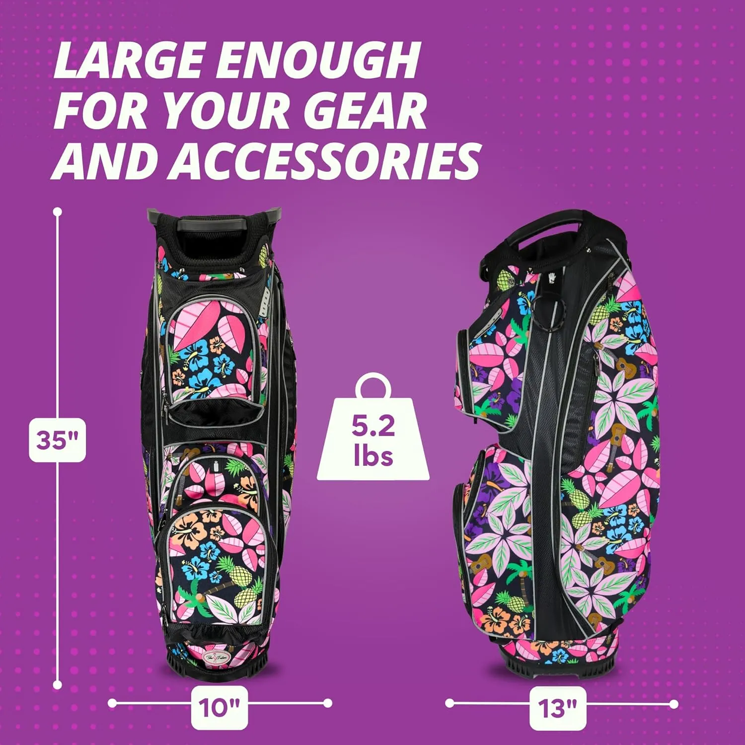 Women’s Golf Cart Bag – Taboo Fashions Resort Collection Lightweight 14-Way Ladies Bag with Cooler, Rain Hood, 7 Zippered Pockets, Tee Holder & More