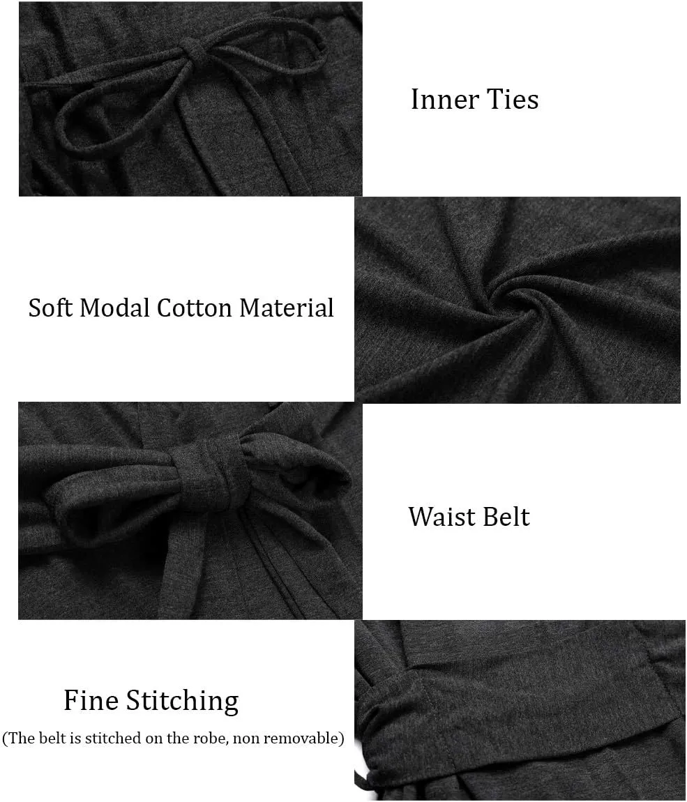 Women's Long Robes Soft Kimono Bathrobe Lightweight Sleepwear Maternity Dressing Gown Knit Wrap House Loungewear