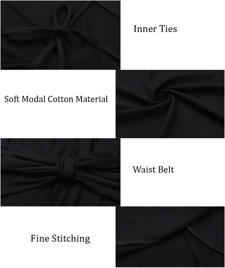 Women's Long Robes Soft Kimono Bathrobe Lightweight Sleepwear Maternity Dressing Gown Knit Wrap House Loungewear