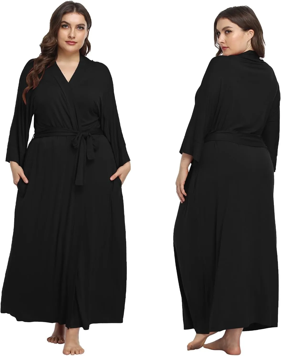 Women's Long Robes Soft Kimono Bathrobe Lightweight Sleepwear Maternity Dressing Gown Knit Wrap House Loungewear