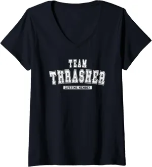 Womens Team THRASHER Lifetime Member Family Last Name V-Neck T-Shirt