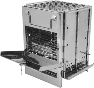 Wood Burning Camping Stove, Foldable Stainless Steel Grill Portable Backpacking Stove for Outdoor Camping Cooking Picnic and BBQ