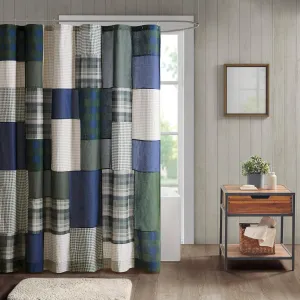 Woolrich Mill Creek 100% Cotton Shower Curtain, Cottage Styling, Pieced Patchwork Plaid Design, Farmhouse Bathroom Décor, Machine Washable, 72" x 72" Green