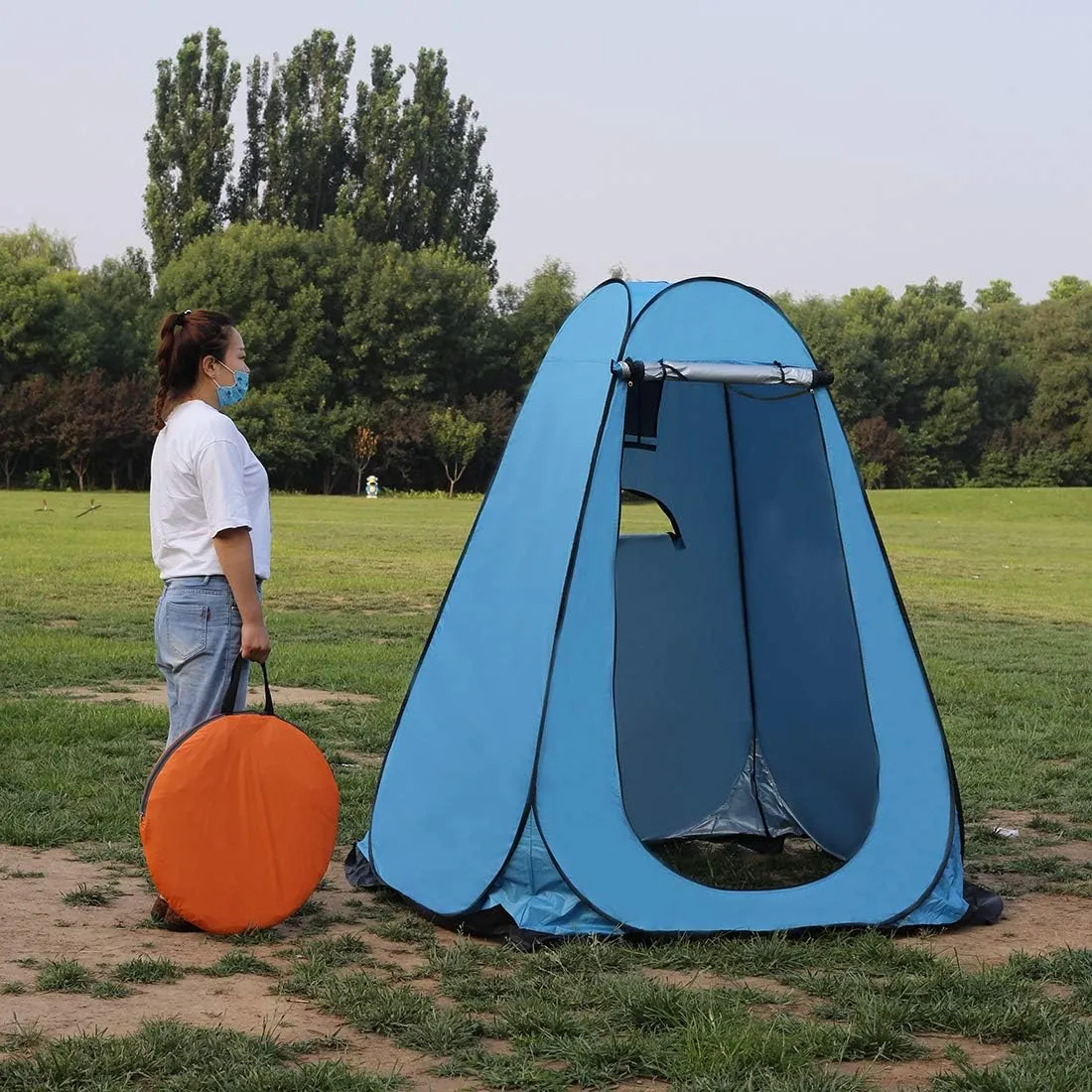 WOWCASE 1-2 Person Large Space Pop Up Shower Privacy Shelter Tent with 3 Windows, Outdoor Waterproof Silver Anti-UV Coated Portable Dressing Room, Privacy Shower Tents for Camping Beach Isolation Sun Shelter Picnic Fishing