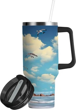 xigua 30 oz Lighthouse Tumbler with Handle and Straw Lid, Stainless Steel Vacuum Insulated Sports Water Bottle, Keeps Cold or Hot Coffee Cup Travel Mug