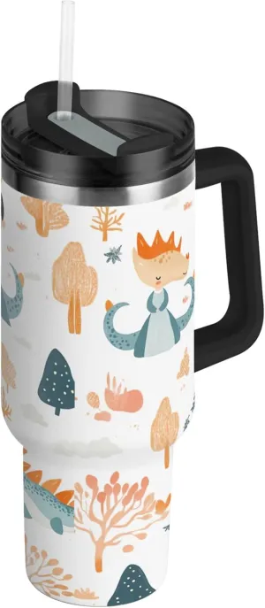 xigua 30 oz Princess with Dragons Tumbler with Handle and Straw Lid, Stainless Steel Vacuum Insulated Sports Water Bottle, Keeps Cold or Hot Coffee Cup Travel Mug
