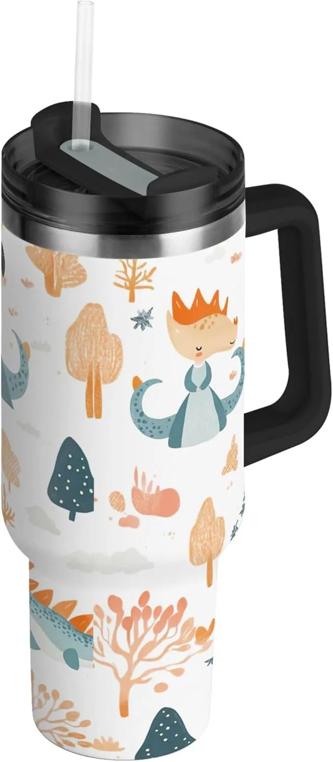 xigua 30 oz Princess with Dragons Tumbler with Handle and Straw Lid, Stainless Steel Vacuum Insulated Sports Water Bottle, Keeps Cold or Hot Coffee Cup Travel Mug