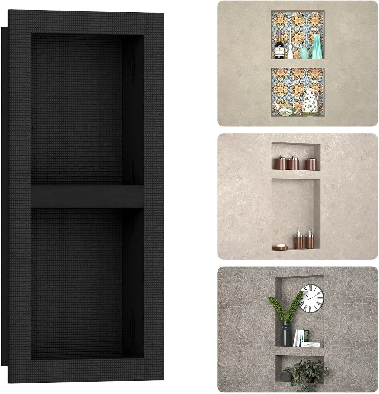 XPS Shower Niche Insert Tile Ready 16" x 32", Niche for Shower Wall, Black Niche Wall Shelf, Shower Boxes with Removable Shelf