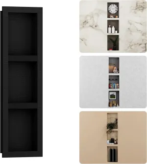 XPS Shower Niche Insert Tile Ready 16" x 50", 3 Shelves Wall Niche Recessed, Black