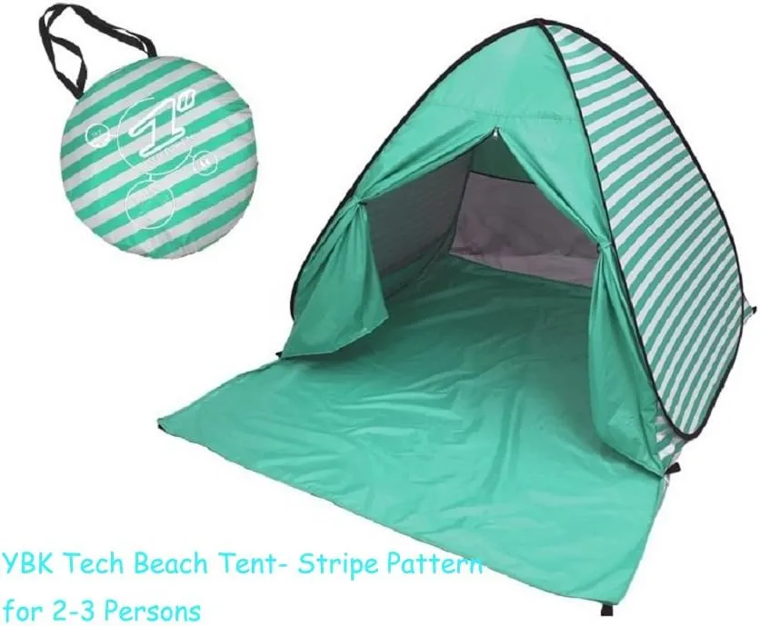 YBK Tech New Stripe Style Automatic Pop Up Beach Tent UV Protection Instant Portable Quick Cabana Sun Shelter for 2-3 Persons (Green)