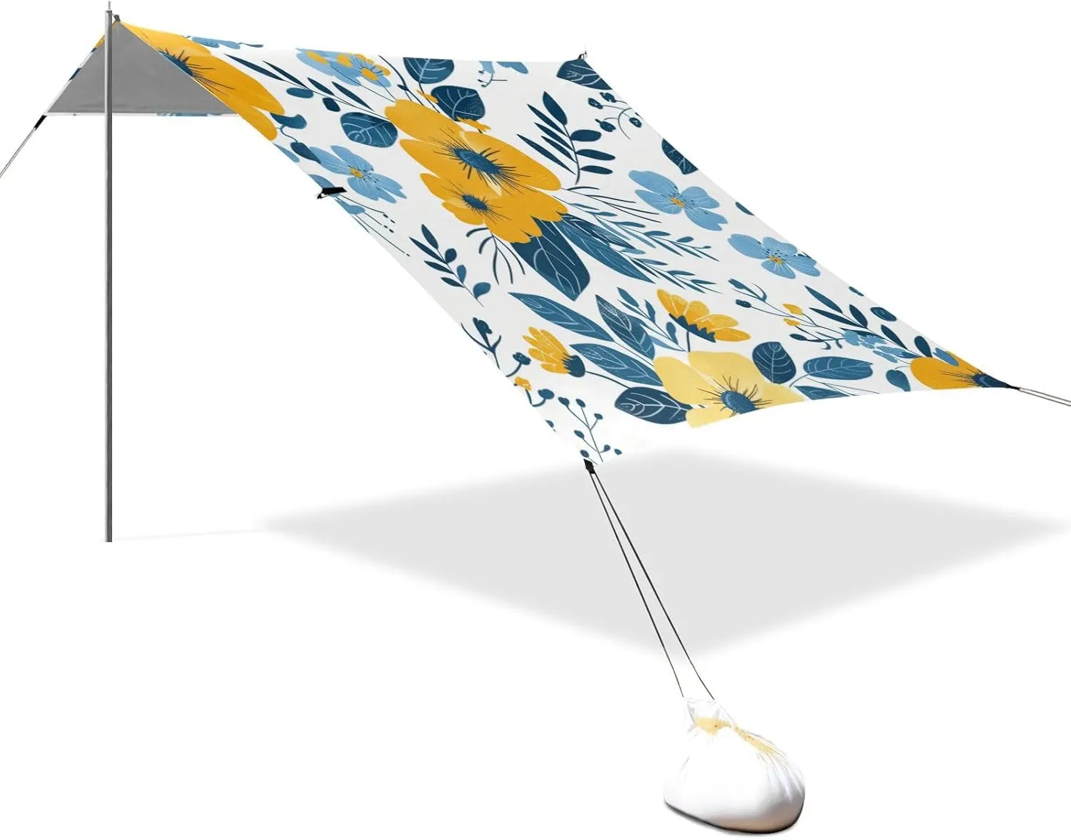 Yellow Flowers and Blue Leaves Designed UPF50  Beach Tent & Canopy Waterproof Large Sun Shelter with Sand Shovel for Backyard, Grassland, Park casita de Playa para