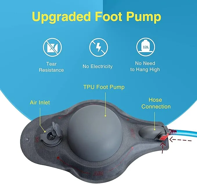 YETO Portable Camping Shower 12L Solar Camping Shower Bag with Foot Pump and Sprayer