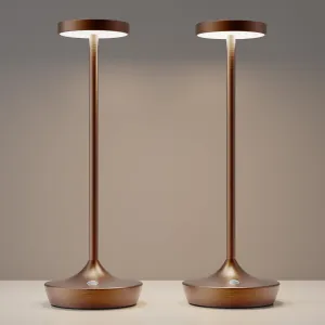 YHT Cordless Table Lamp Rechargeable,6000mAh Battery Operated LED Desk Lamp,Portable Outdoor Waterproof 3-Color Touch Dimmable Table Lights for Dining/Patio/Restaurant/Home (Brown 2P)