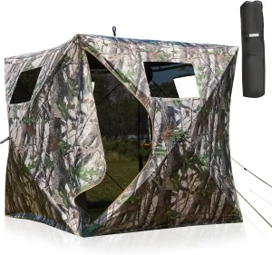YOLENY See-Through Hunting Blind, Portable Pop Up Ground Blind with Carrying Bag - Resilient Tent, Zip Door & Silent Windows for Deer & Turkey Hunting