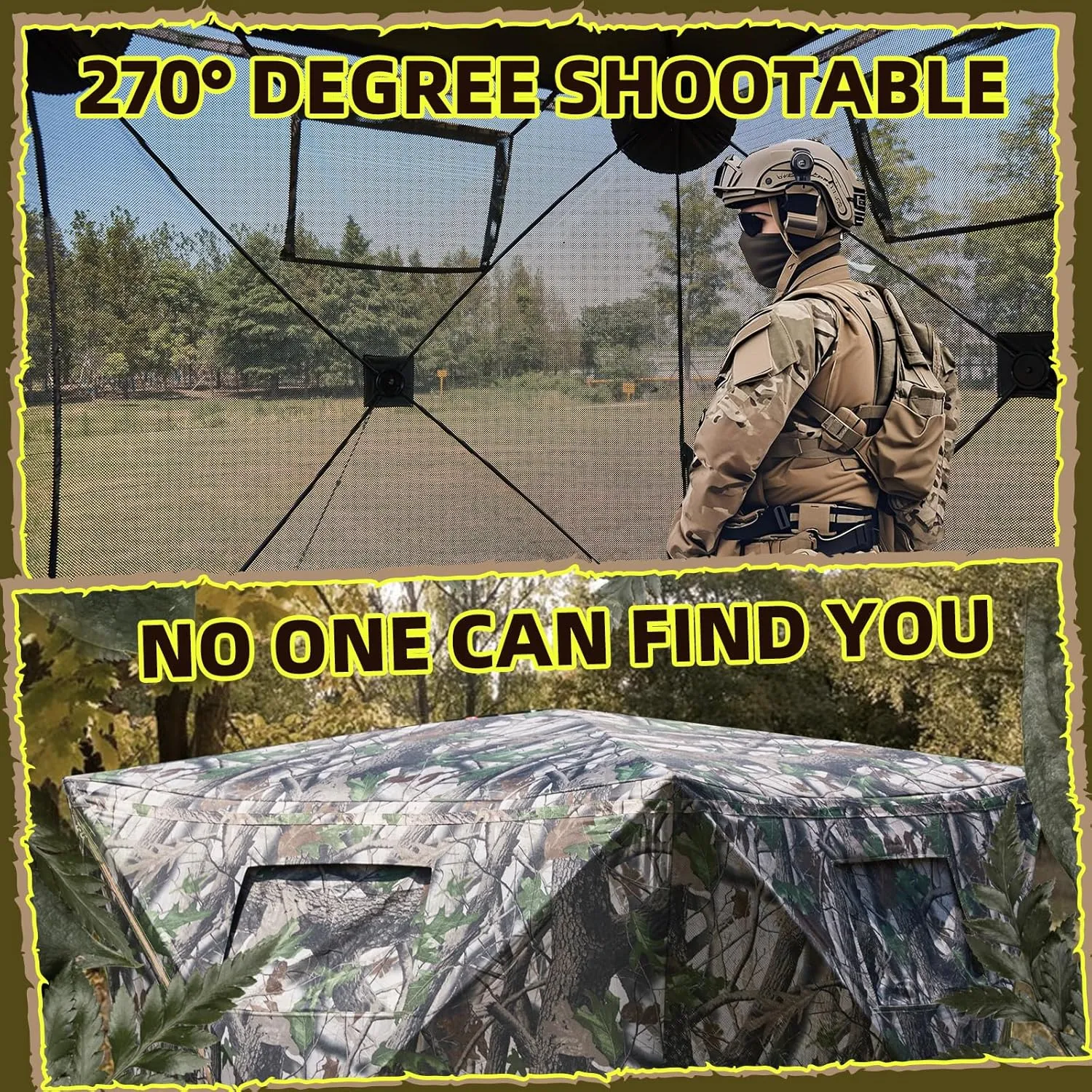 YOLENY See-Through Hunting Blind, Portable Pop Up Ground Blind with Carrying Bag - Resilient Tent, Zip Door & Silent Windows for Deer & Turkey Hunting
