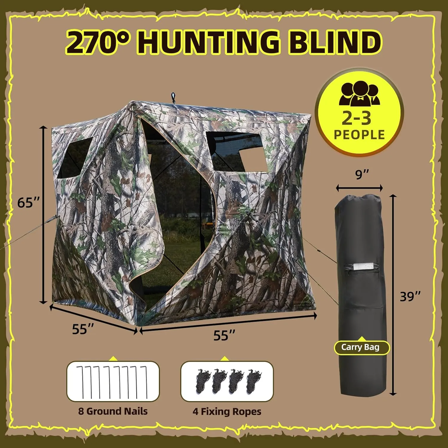 YOLENY See-Through Hunting Blind, Portable Pop Up Ground Blind with Carrying Bag - Resilient Tent, Zip Door & Silent Windows for Deer & Turkey Hunting