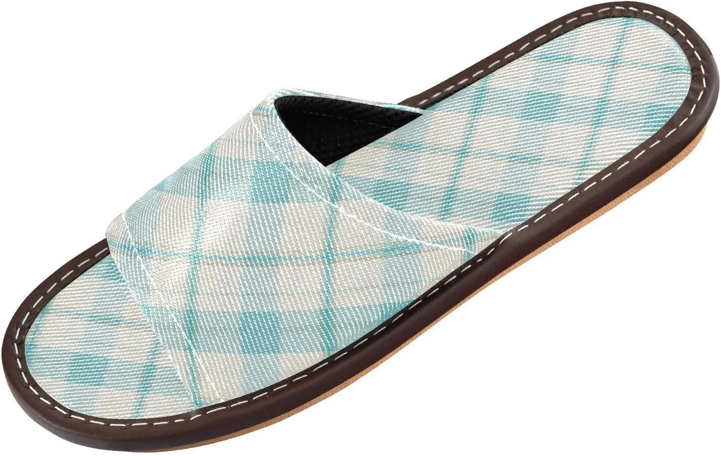Yuiboo Light Cyan Buffalo Plaids Men Women's Spa Shower Slippers Reusable Slides Sandals for Bedroom Indoor Travel