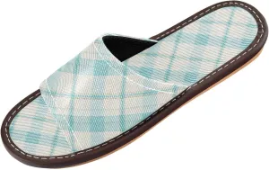 Yuiboo Light Cyan Buffalo Plaids Men Women's Spa Shower Slippers Reusable Slides Sandals for Bedroom Indoor Travel