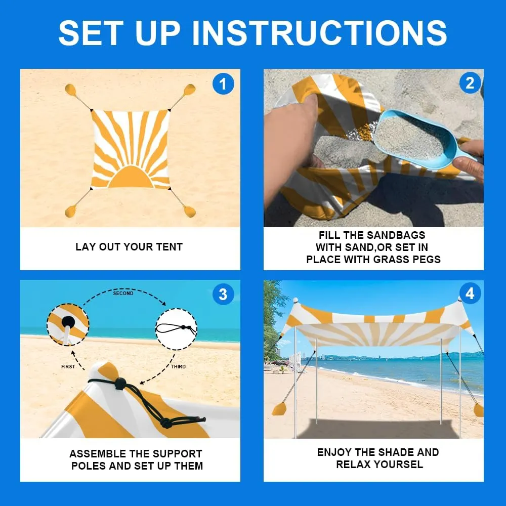 YUKIHOME Beach Tent Sun Shade Canopy Tent, UPF 50  Camping Beach Sun Shelter 7 x 7ft 2 Pole, Lightweight, Easy Set Up and Carry