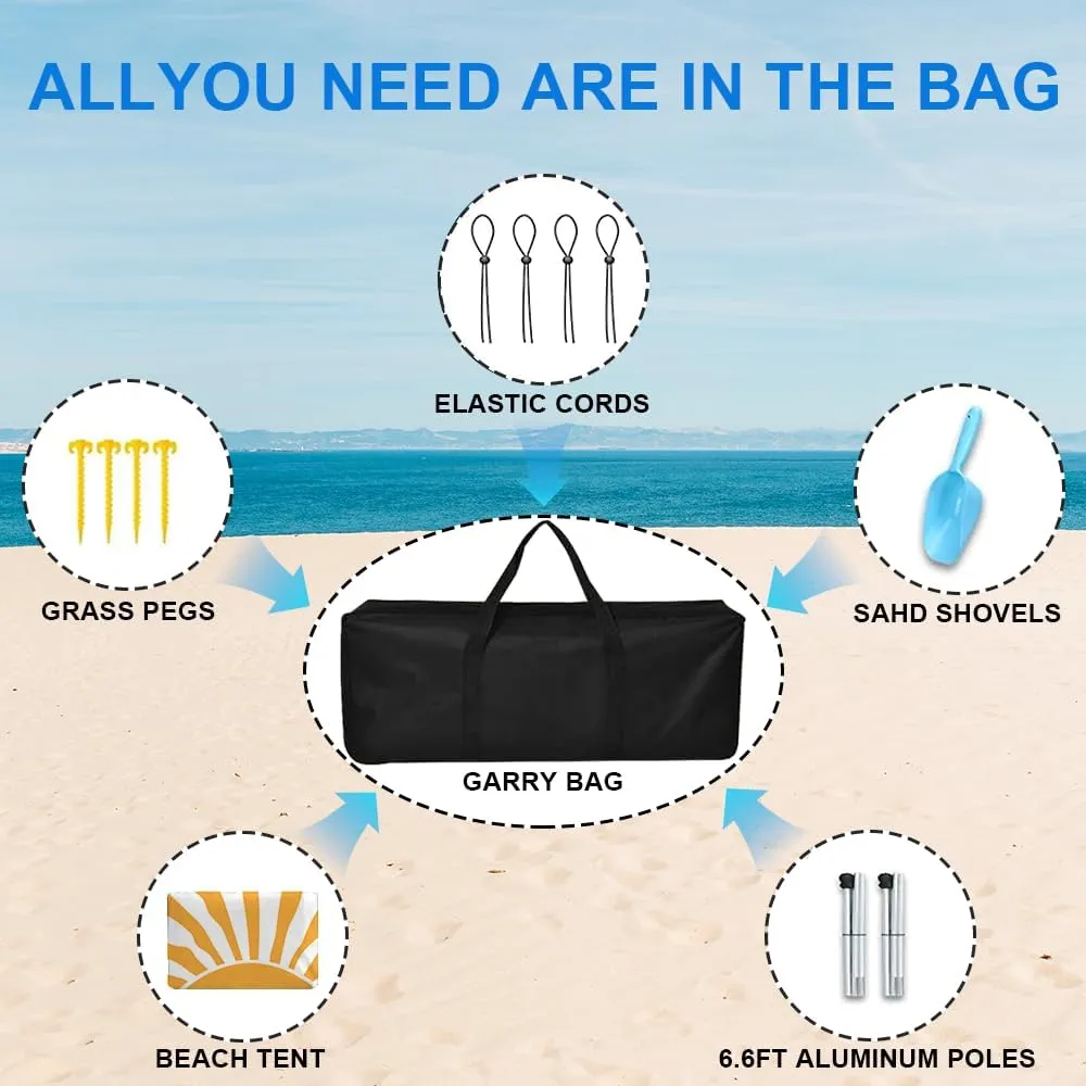 YUKIHOME Beach Tent Sun Shade Canopy Tent, UPF 50  Camping Beach Sun Shelter 7 x 7ft 2 Pole, Lightweight, Easy Set Up and Carry