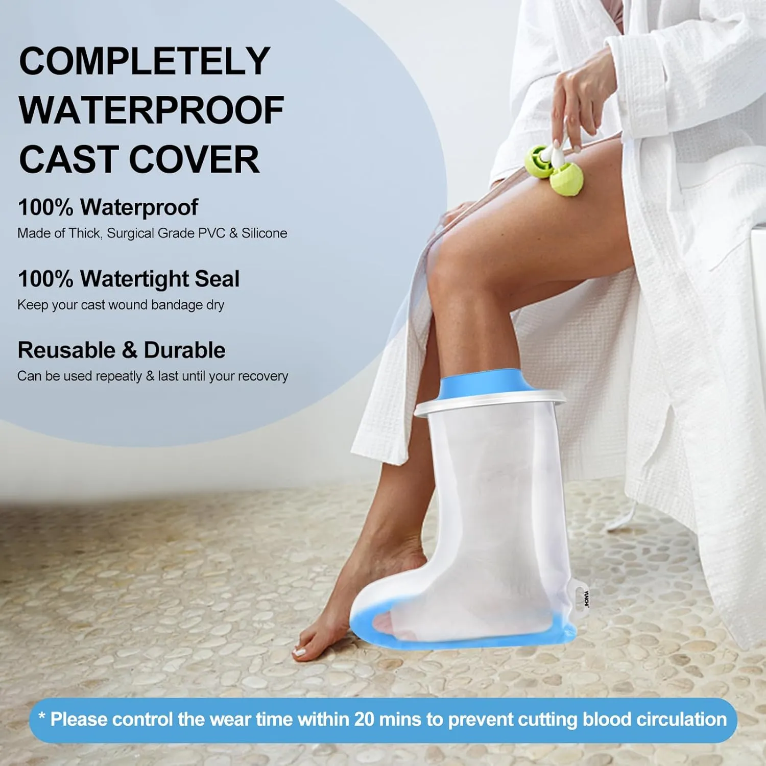 YUNCHI Waterproof Foot Cover for Shower Adults with Non-Slip Bottom, Reusable Watertight Foot Ankle Cast Protector for Foot Surgery Casts Bandages Wounds Dressing