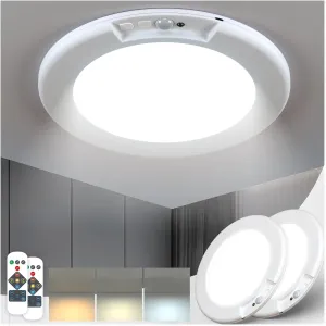 Yurnero Rechargeable Motion Sensor Closet Light - 2 Pack Battery Operated Cabinet with Remote Ultra-Thin 400LM Magnetic Suction Wireless Ceiling Lights, for Closets, Indoor, Stairs, Hallway, Shower
